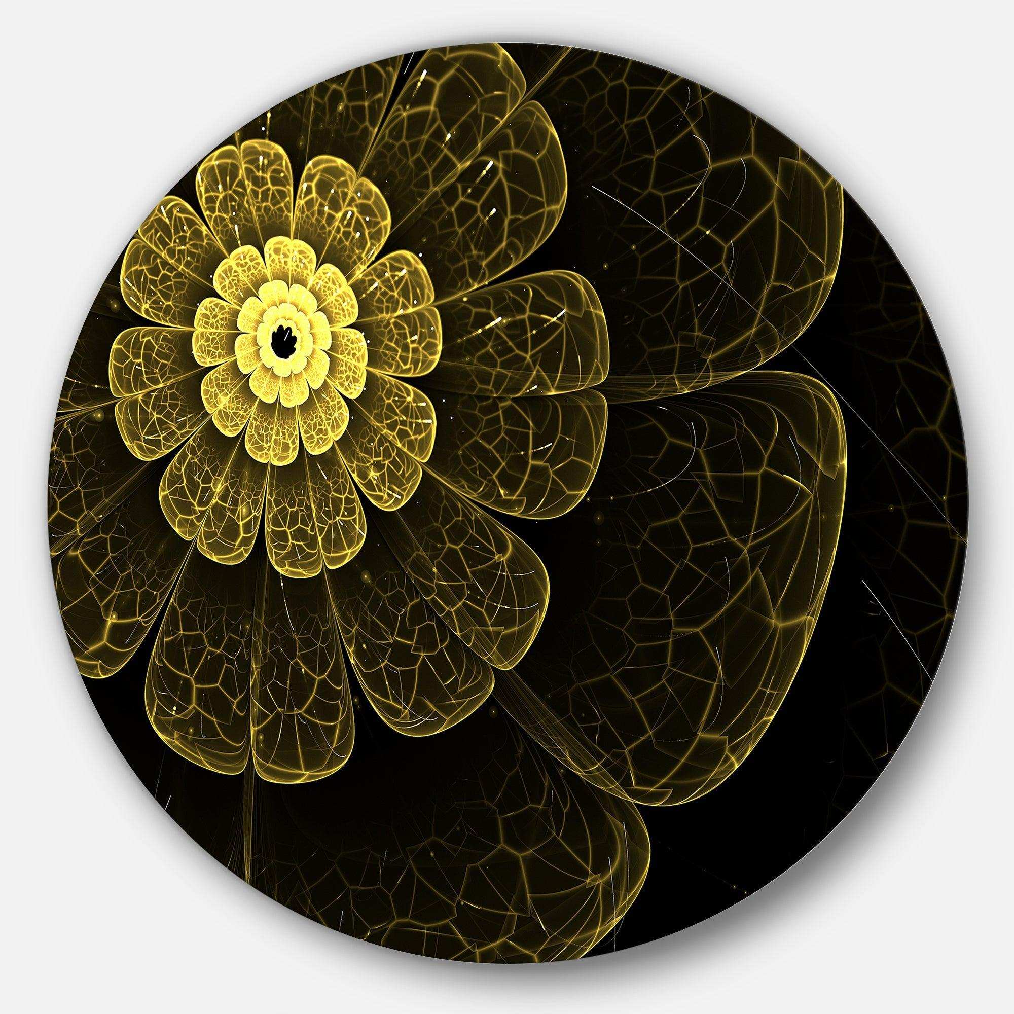 Light Yellow Metallic Fabric Flower - Floral Round Metal Wall Art