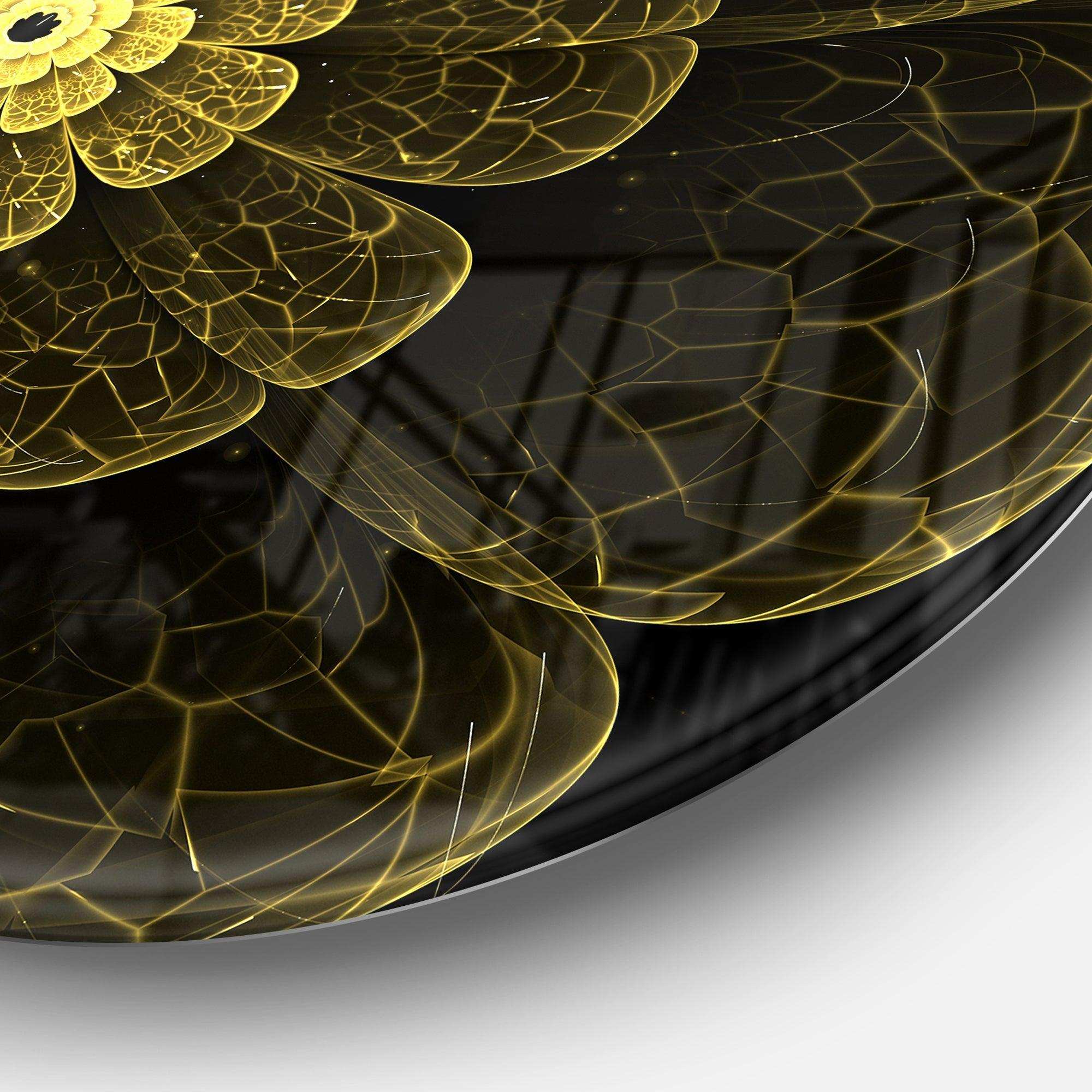 Light Yellow Metallic Fabric Flower - Floral Round Metal Wall Art