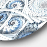 White Spiral with Blue Fractal Art - Abstract Circle Metal Wall Decor