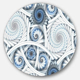 White Spiral with Blue Fractal Art - Abstract Circle Metal Wall Decor