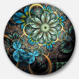 Lighted Blue Fractal Blue Flowers - Floral Round Metal Wall Art