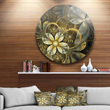 Fractal Orange Yellow Flowers - Floral Metal Circle Wall Art