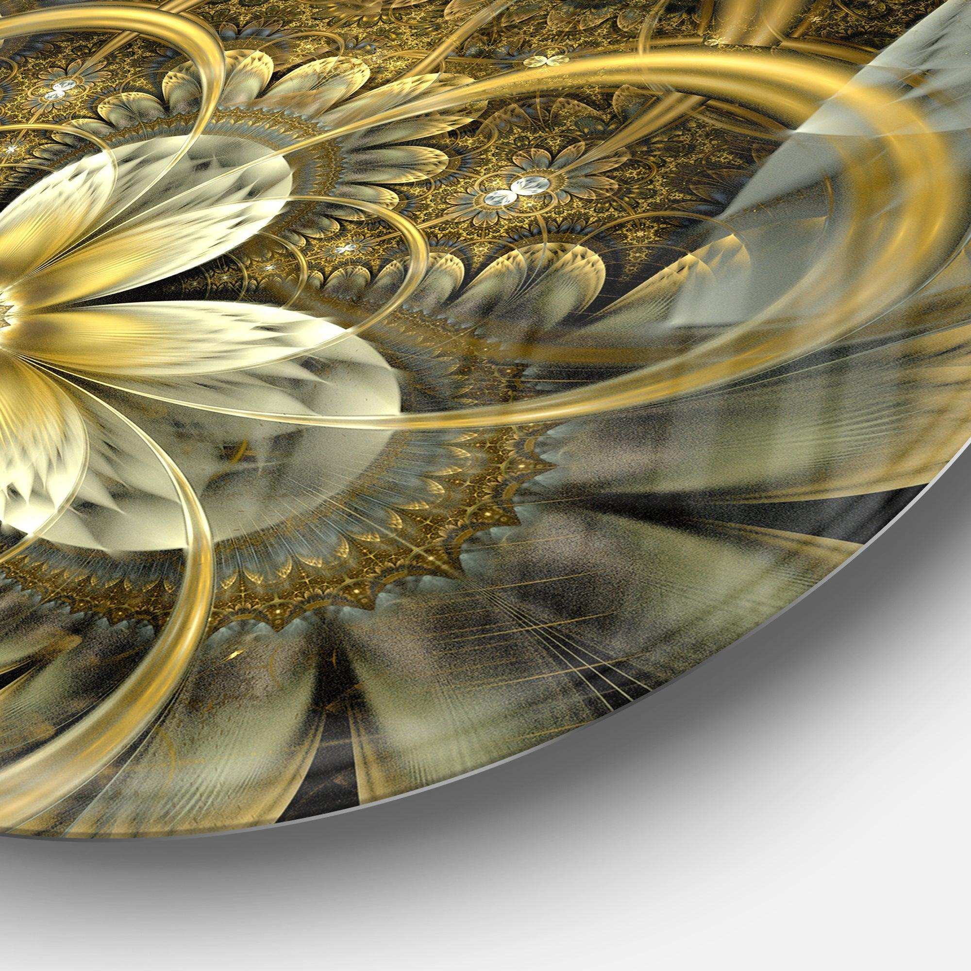 Fractal Orange Yellow Flowers - Floral Metal Circle Wall Art