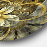 Fractal Orange Yellow Flowers - Floral Metal Circle Wall Art
