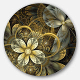 Fractal Orange Yellow Flowers - Floral Metal Circle Wall Art