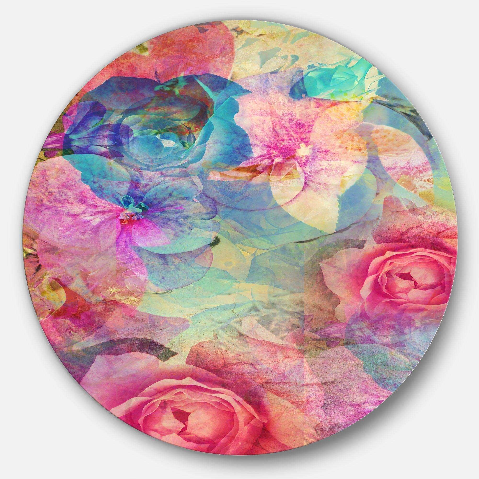 Vintage Romantic Floral Art - Floral Circle Metal Wall Decor