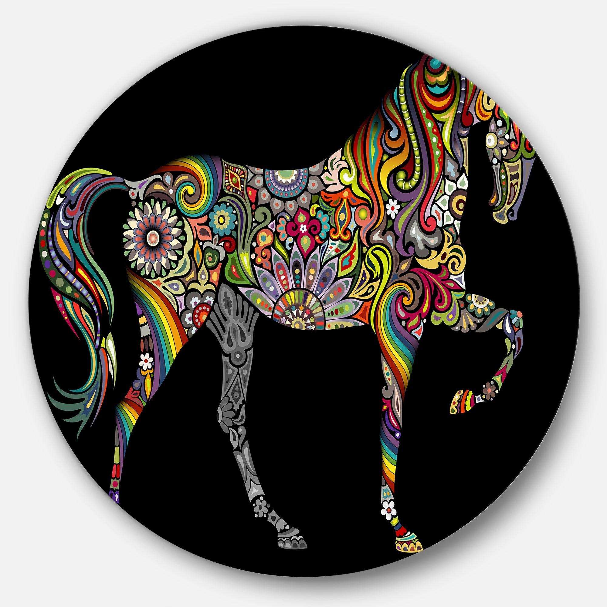 Horse and Rainbow - Animal Metal Circle Wall Art