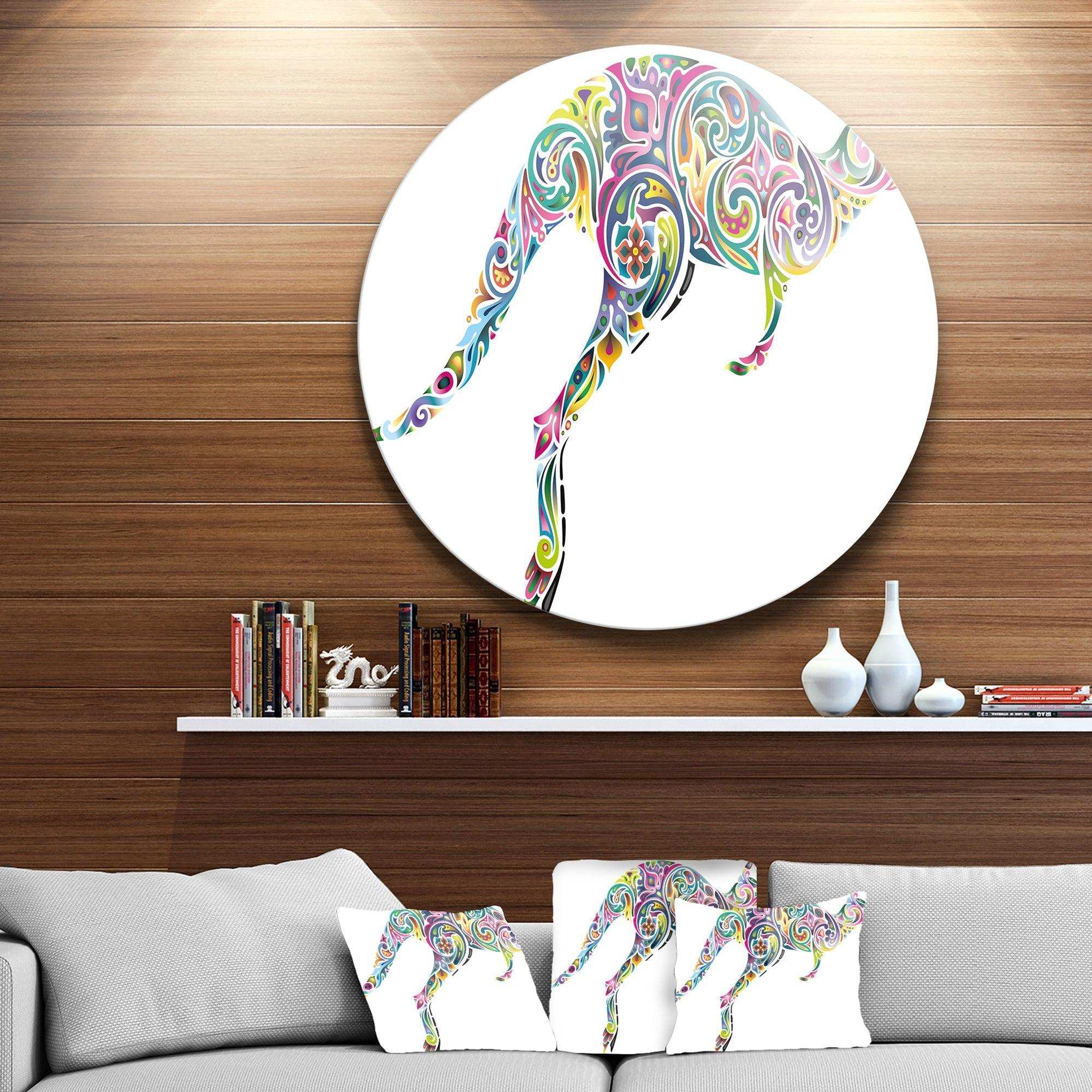 Floral Kangaroo Running - Animal Circle Metal Wall Decor