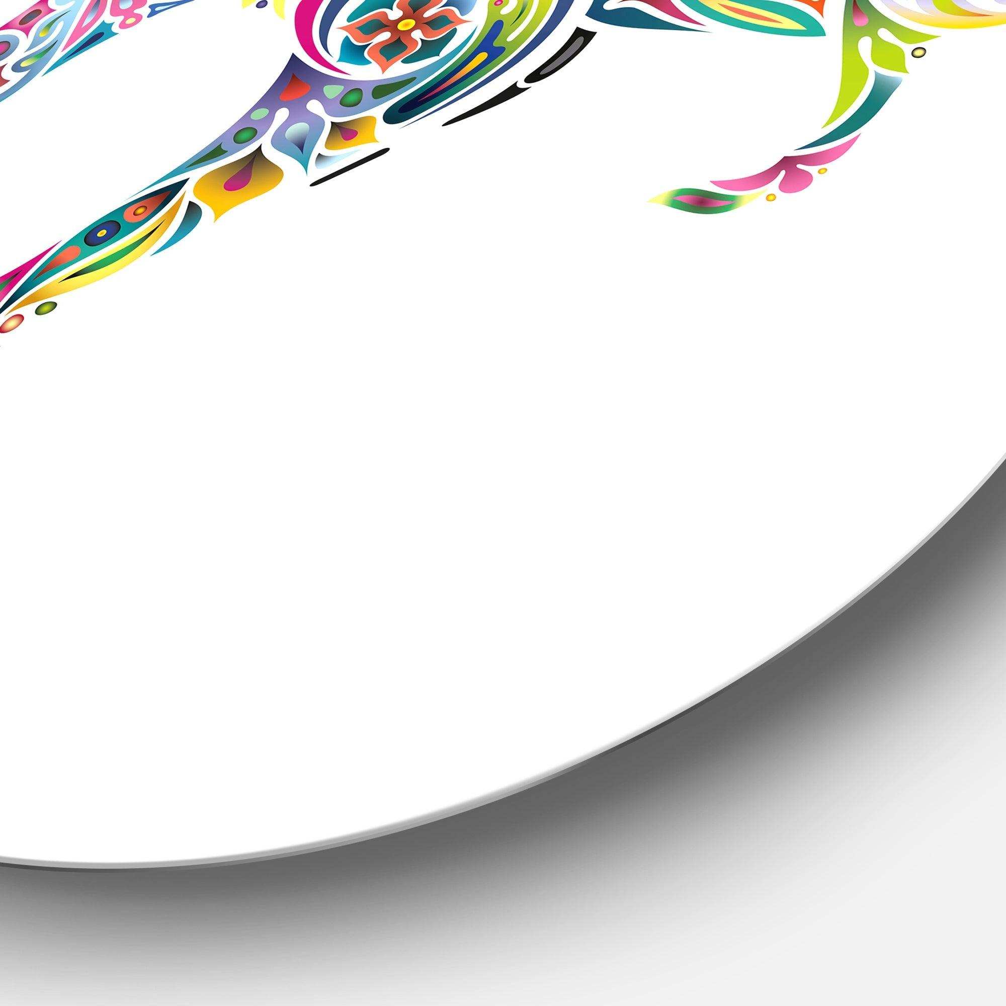 Floral Kangaroo Running - Animal Circle Metal Wall Decor