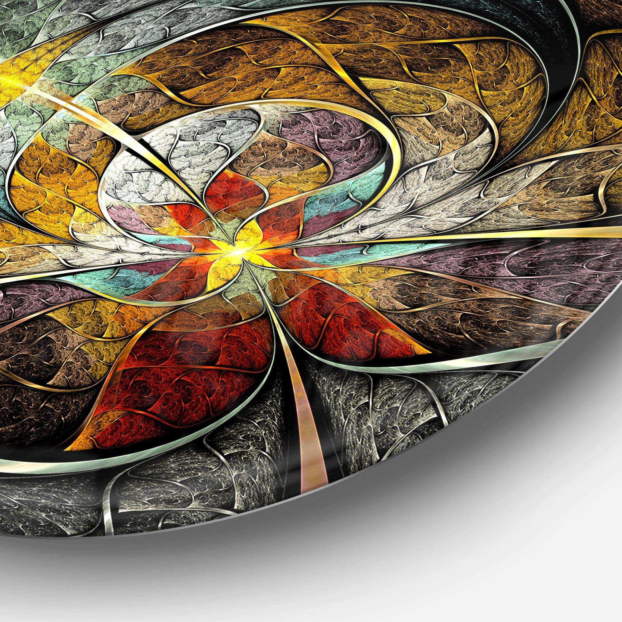 Symmetrical Yellow Digital Art Flower - Abstract Oversized Circle Metal Wall Art