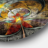 Symmetrical Yellow Digital Art Flower - Abstract Oversized Circle Metal Wall Art