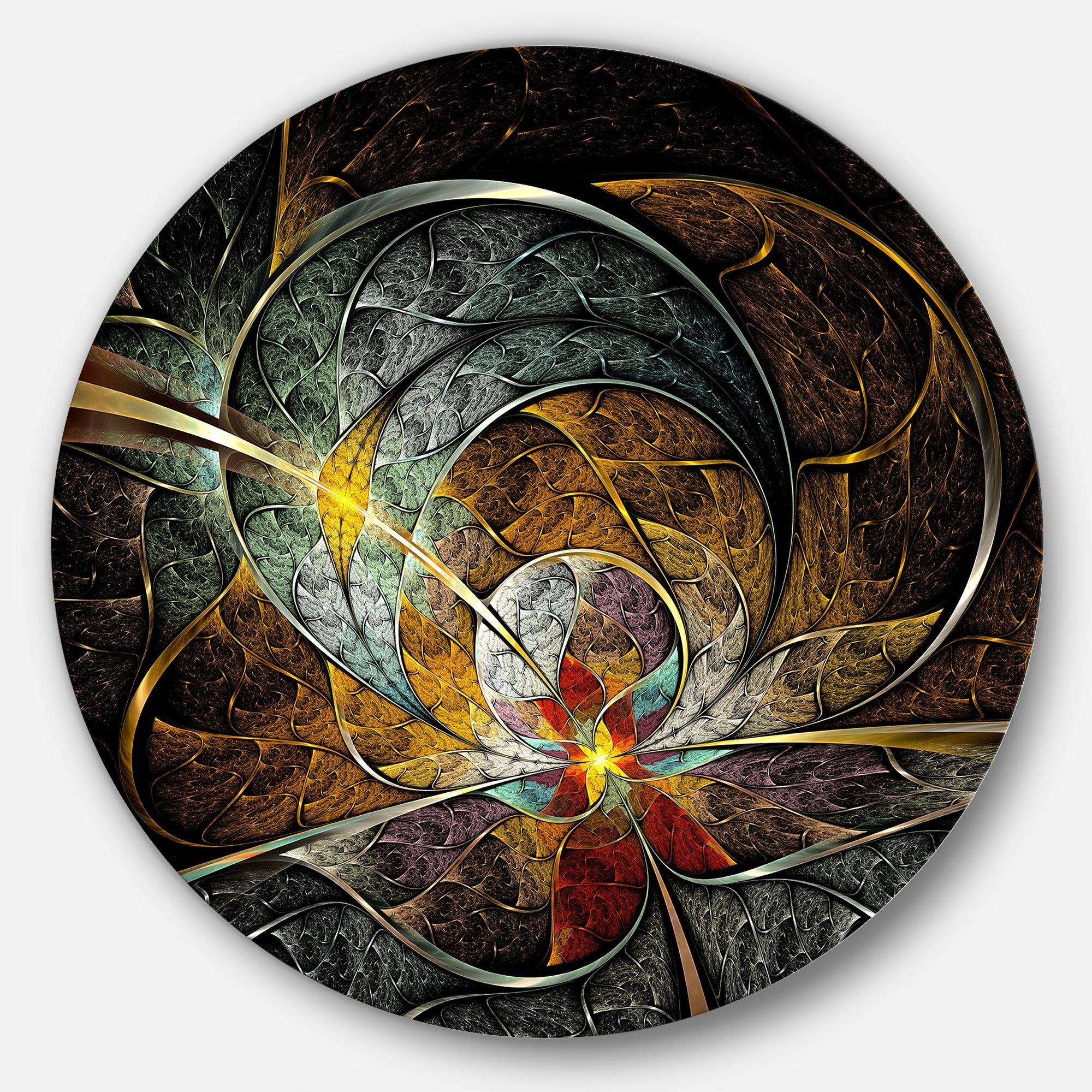 Symmetrical Yellow Digital Art Flower - Abstract Oversized Circle Metal Wall Art