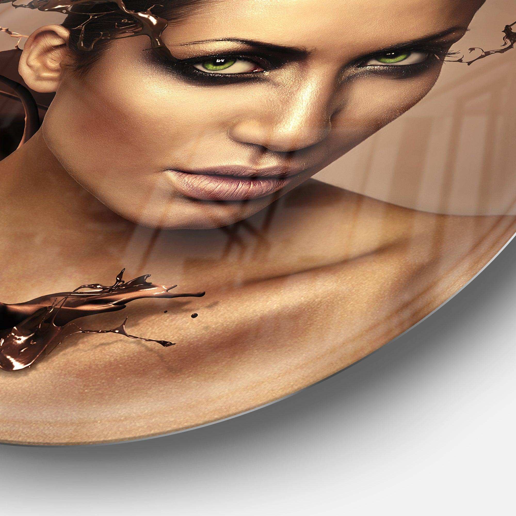 Woman with Chocolate in Head - Romantic Metal Circle Wall Art