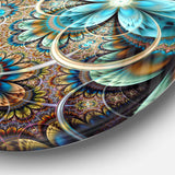 Colorful Fractal Flowers with Blue Shade - Floral Circle Metal Wall Decor