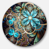 Colorful Fractal Flowers with Blue Shade - Floral Circle Metal Wall Decor