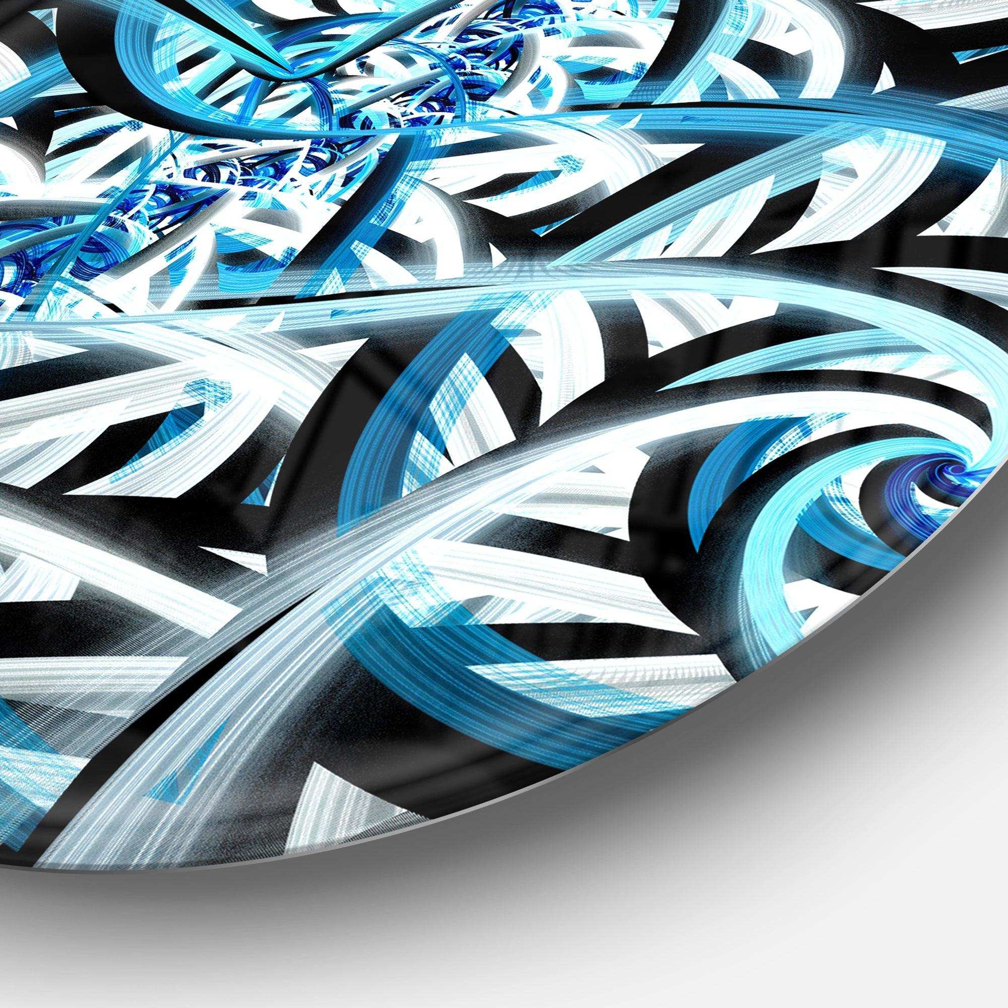 Blue Spiral Fractal Design - Abstract Round Metal Wall Art