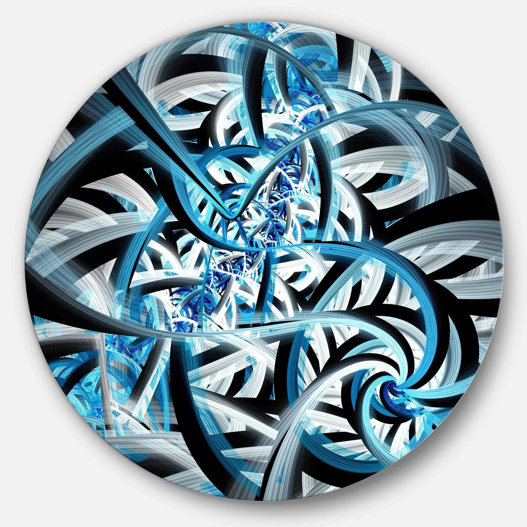 Blue Spiral Fractal Design - Abstract Round Metal Wall Art