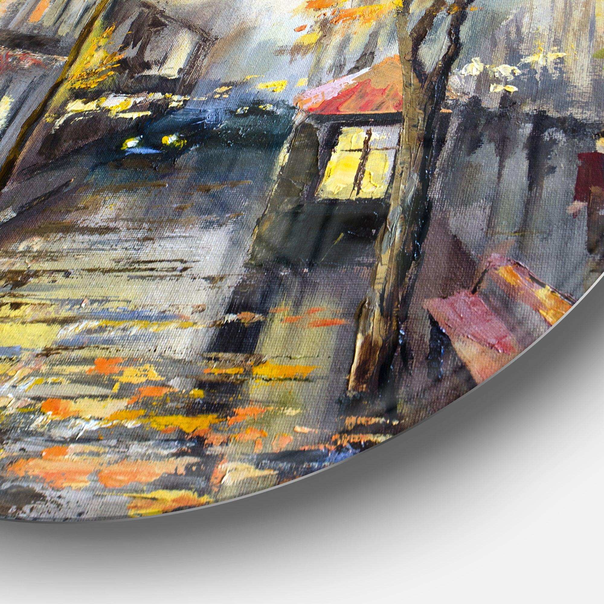 City in Yellow Shade - Landscape Metal Circle Wall Art