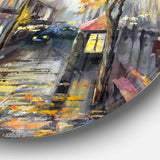 City in Yellow Shade - Landscape Metal Circle Wall Art