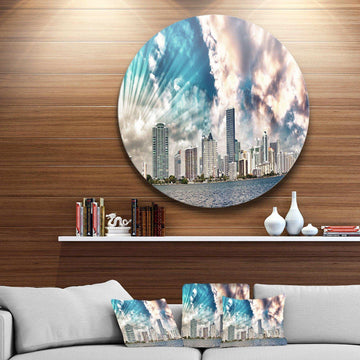 Miami Skyline with Clouds - Architecture Circle Metal Wall Decor