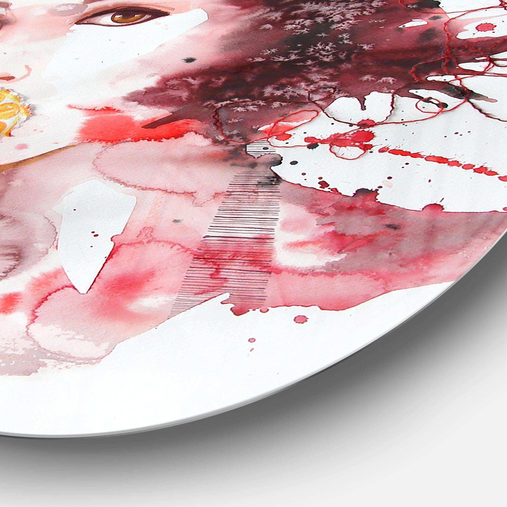 Illustrated Girl with Red Hair - Romantic Circle Metal Wall Decor