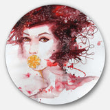 Illustrated Girl with Red Hair - Romantic Circle Metal Wall Decor