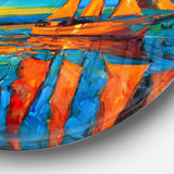 Brown Sailing Boat - Sea & Shore Metal Circle Wall Art