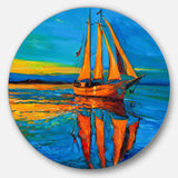 Brown Sailing Boat - Sea & Shore Metal Circle Wall Art