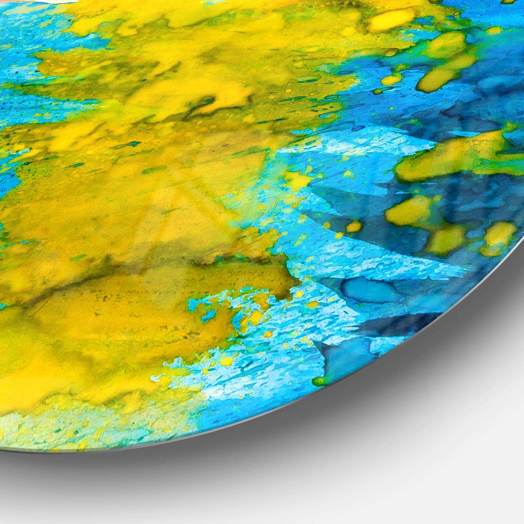 Sea Texture in Yellow Blue - Abstract Metal Circle Wall Art