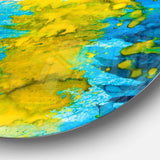 Sea Texture in Yellow Blue - Abstract Metal Circle Wall Art