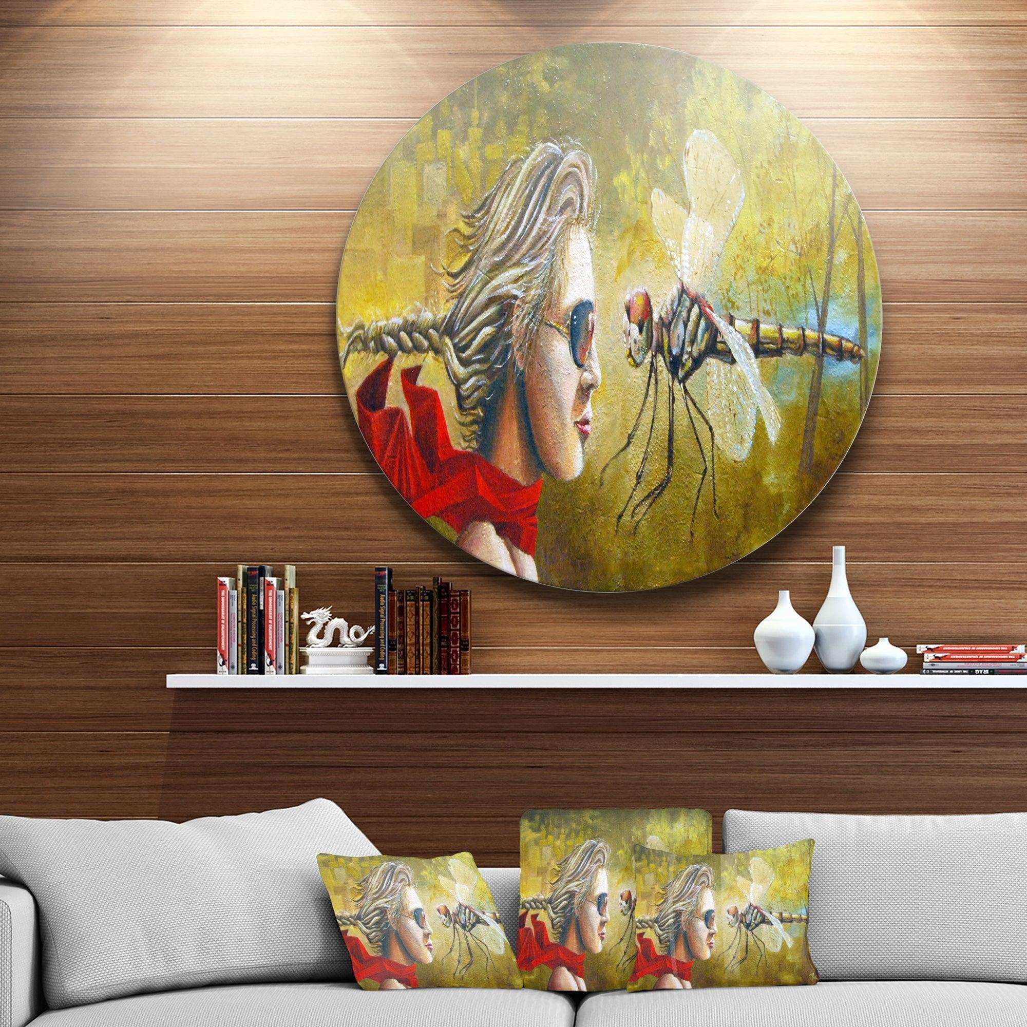 Human and Dragon Fly - Abstract Round Metal Wall Art