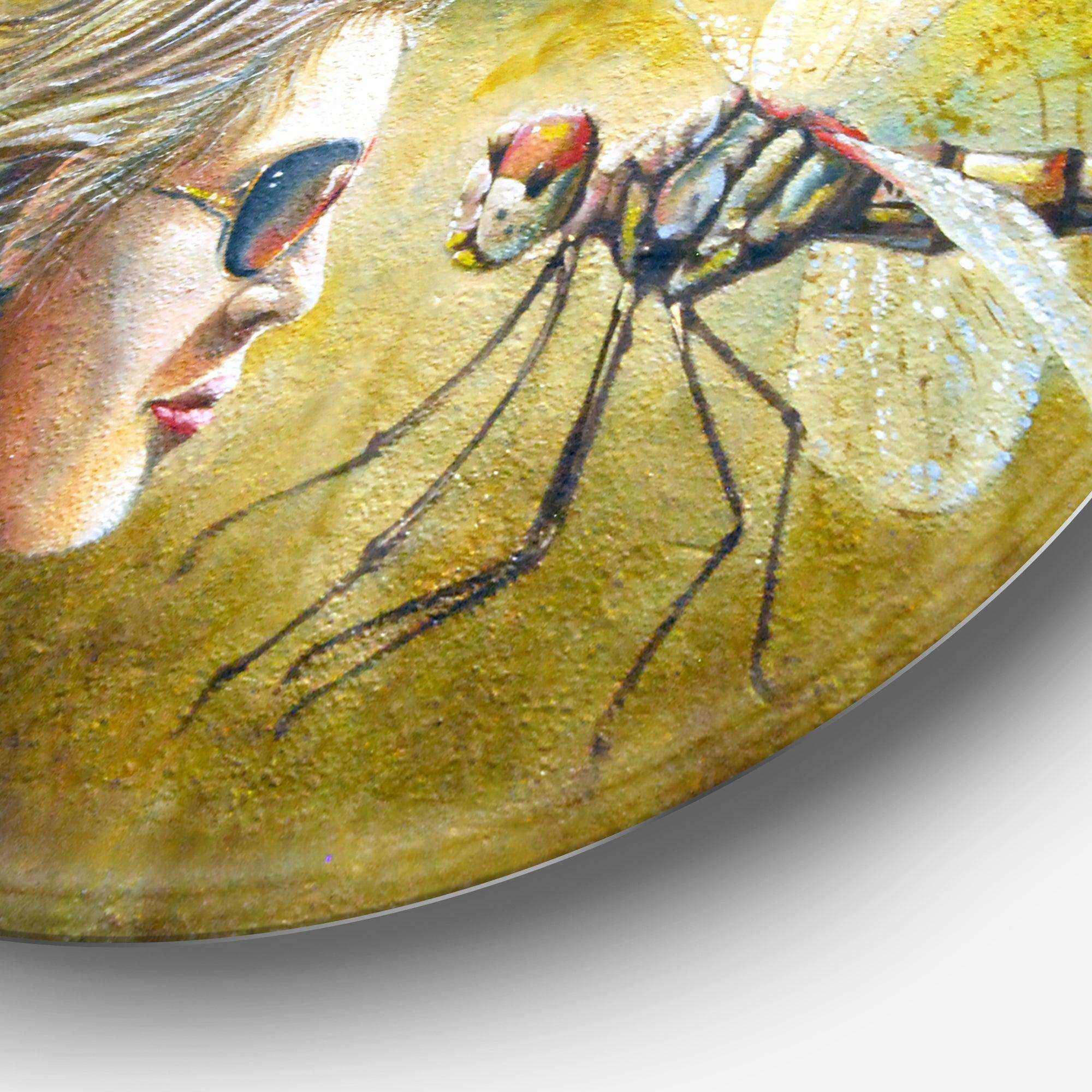 Human and Dragon Fly - Abstract Round Metal Wall Art
