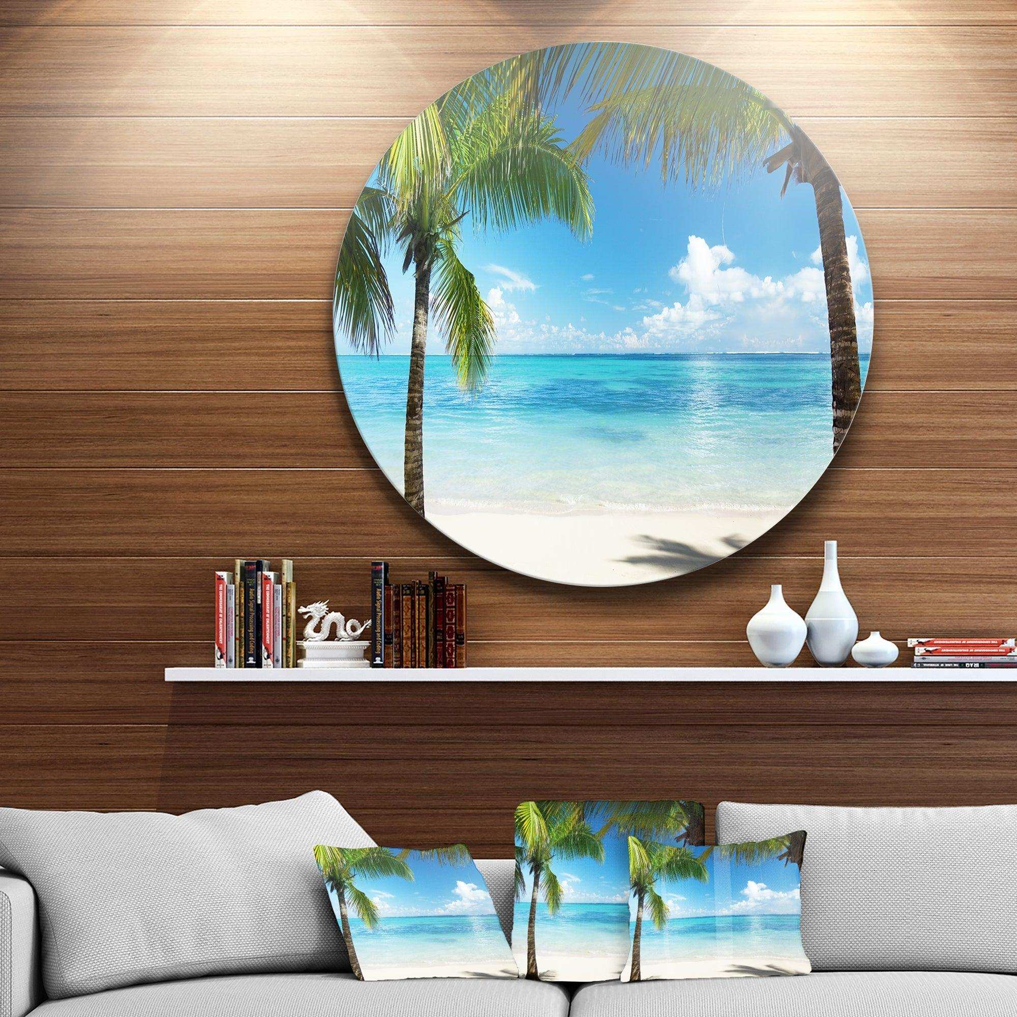Palm Trees and Sea - Landscape Photography Circle Metal Wall Decor