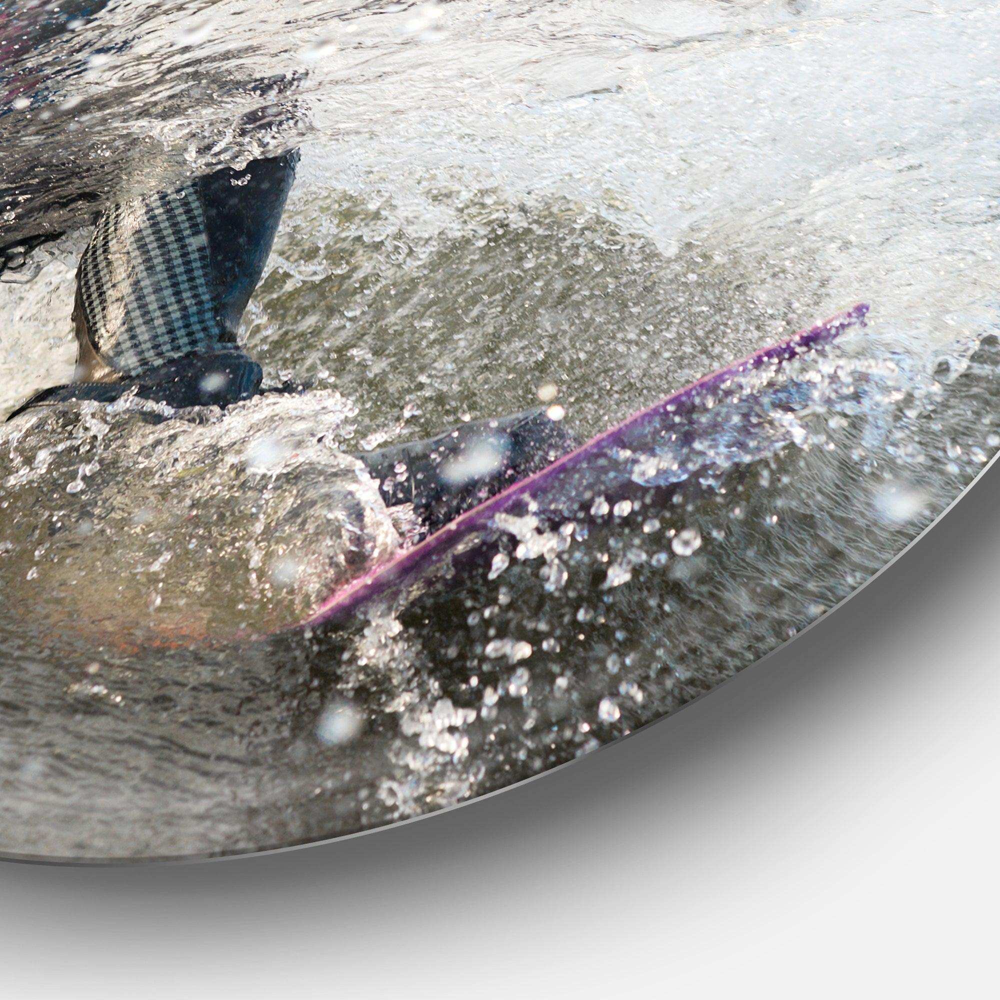 Guy on a Wakeboard - Landscape Round Metal Wall Art