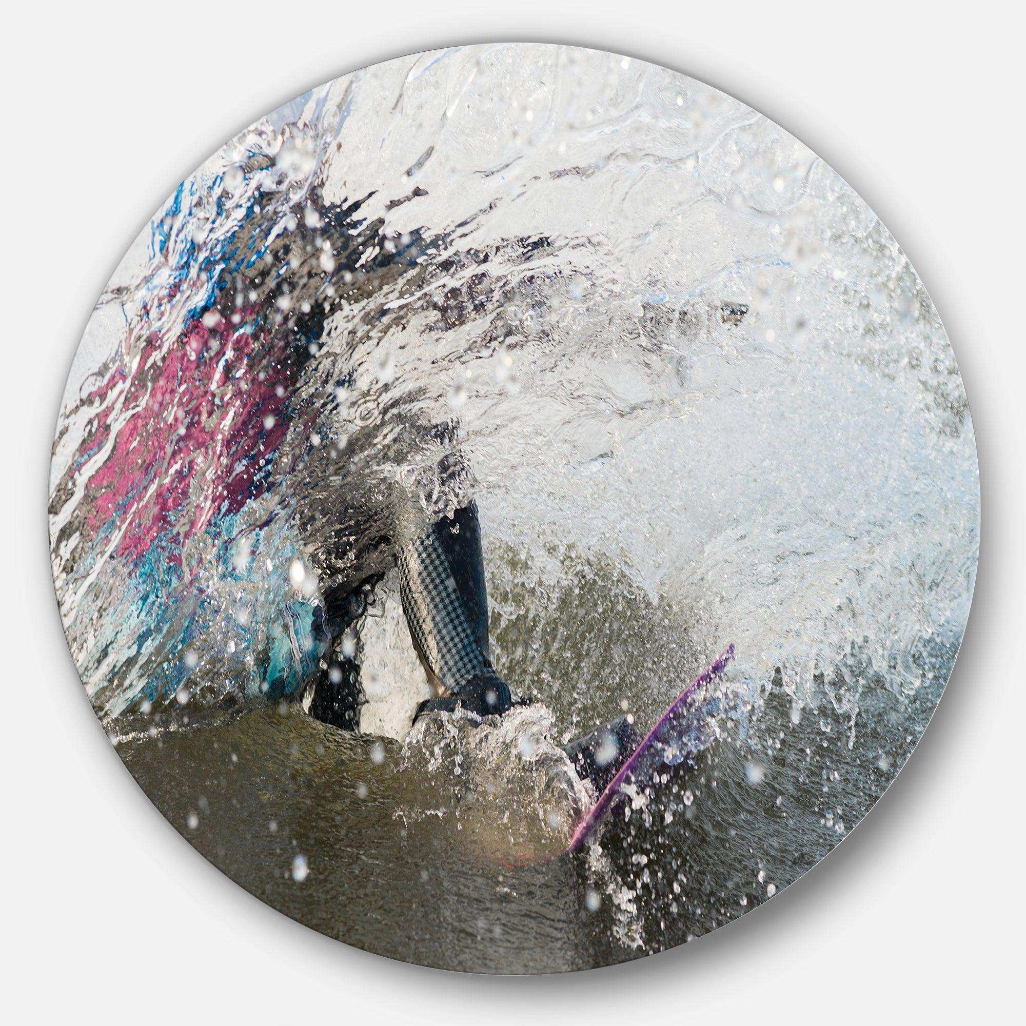 Guy on a Wakeboard - Landscape Round Metal Wall Art