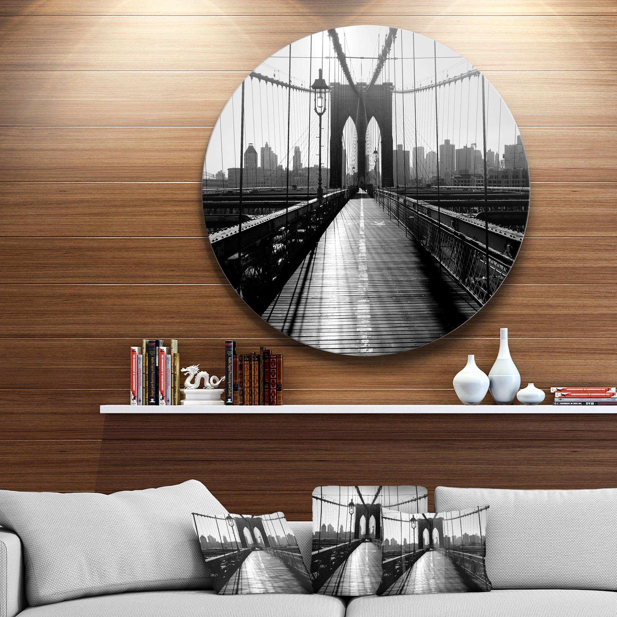 Dark Brooklyn Bridge - Architecture Circle Metal Wall Decor