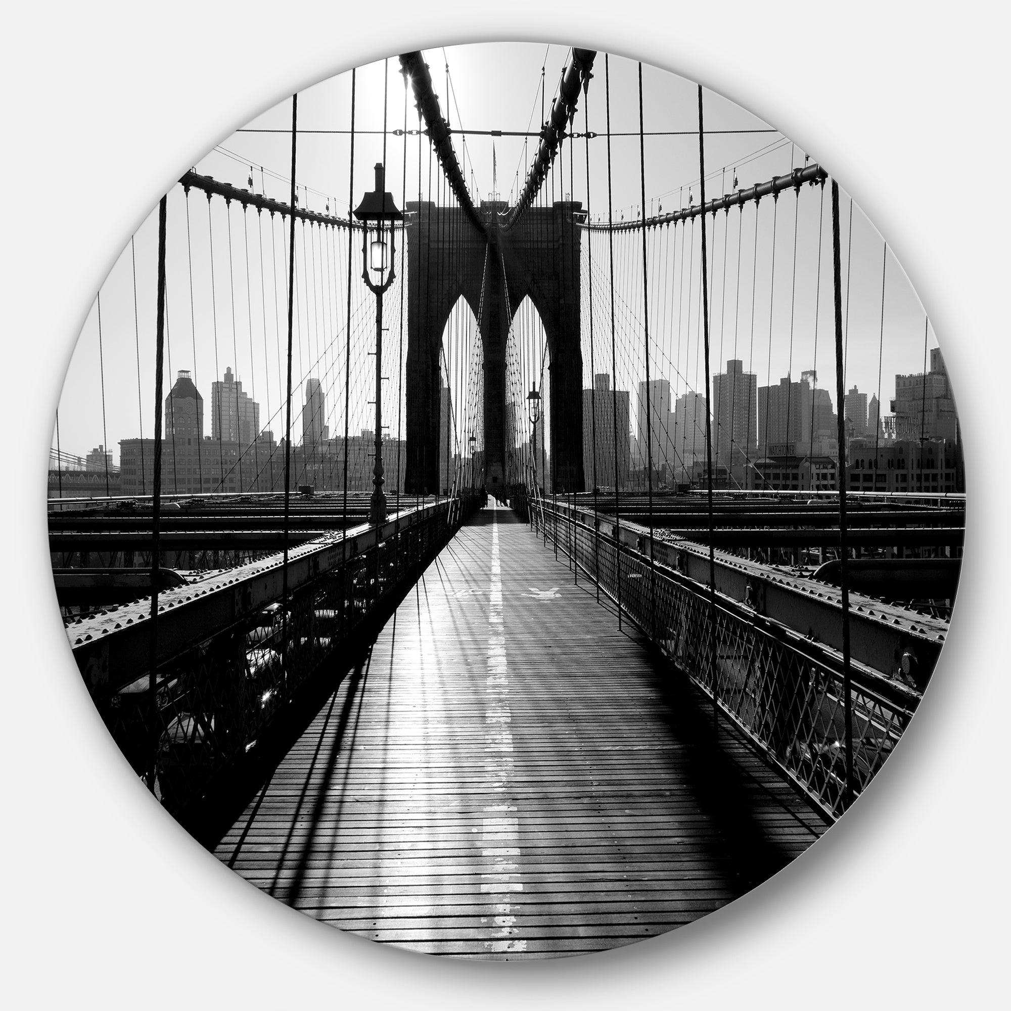 Dark Brooklyn Bridge - Architecture Circle Metal Wall Decor