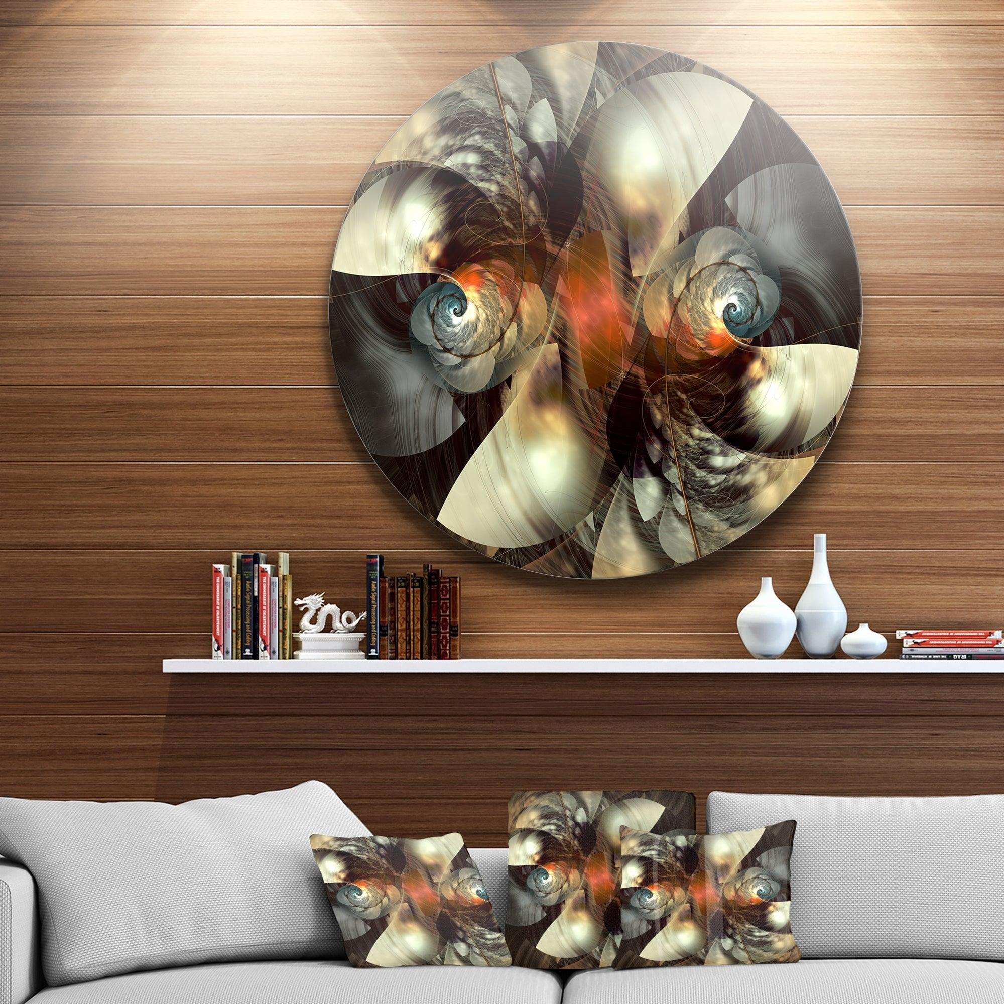 Brown Fractal Artwork - Abstract Metal Circle Wall Art