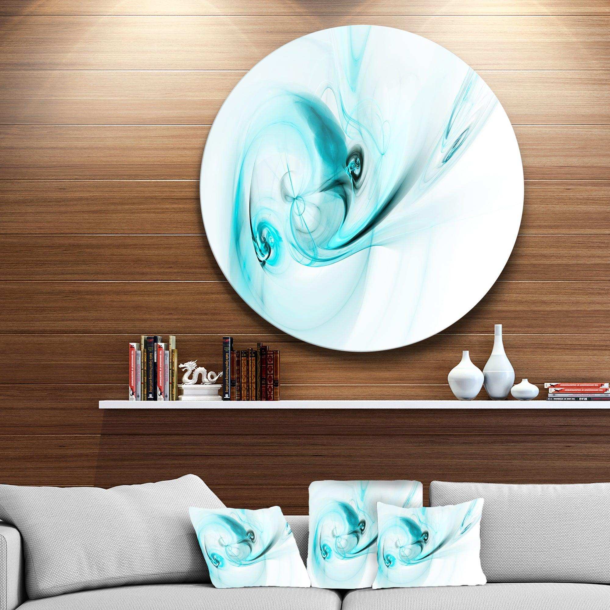 Colored Smoke Light Blue - Abstract Round Metal Wall Art