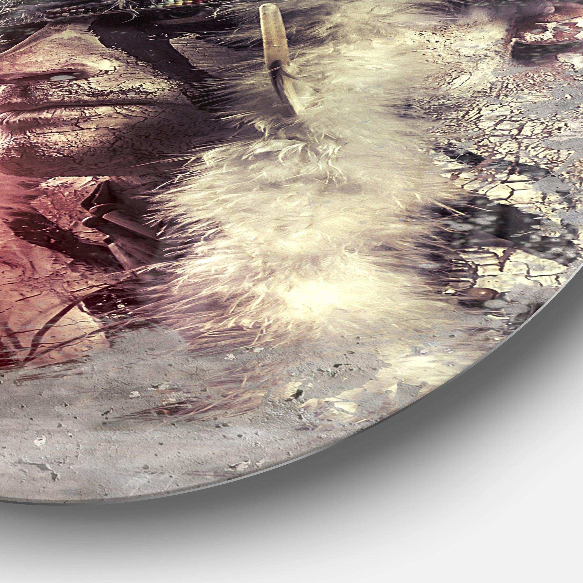 Native American Indian Warrior - Romantic Round Metal Wall Art