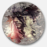 Native American Indian Warrior - Romantic Round Metal Wall Art