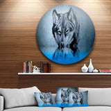 Wolf Head with Water Reflections Tattoo - Animal Circle Metal Wall Decor