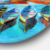 Boats in Blue Sea - Sea & Shore Metal Circle Wall Art