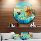 Colorful Lake with Boats - Landscape Round Metal Wall Art