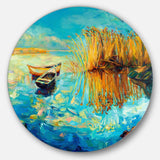 Colorful Lake with Boats - Landscape Round Metal Wall Art