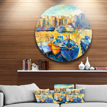 Wharf and Boats - Landscape Circle Metal Wall Decor
