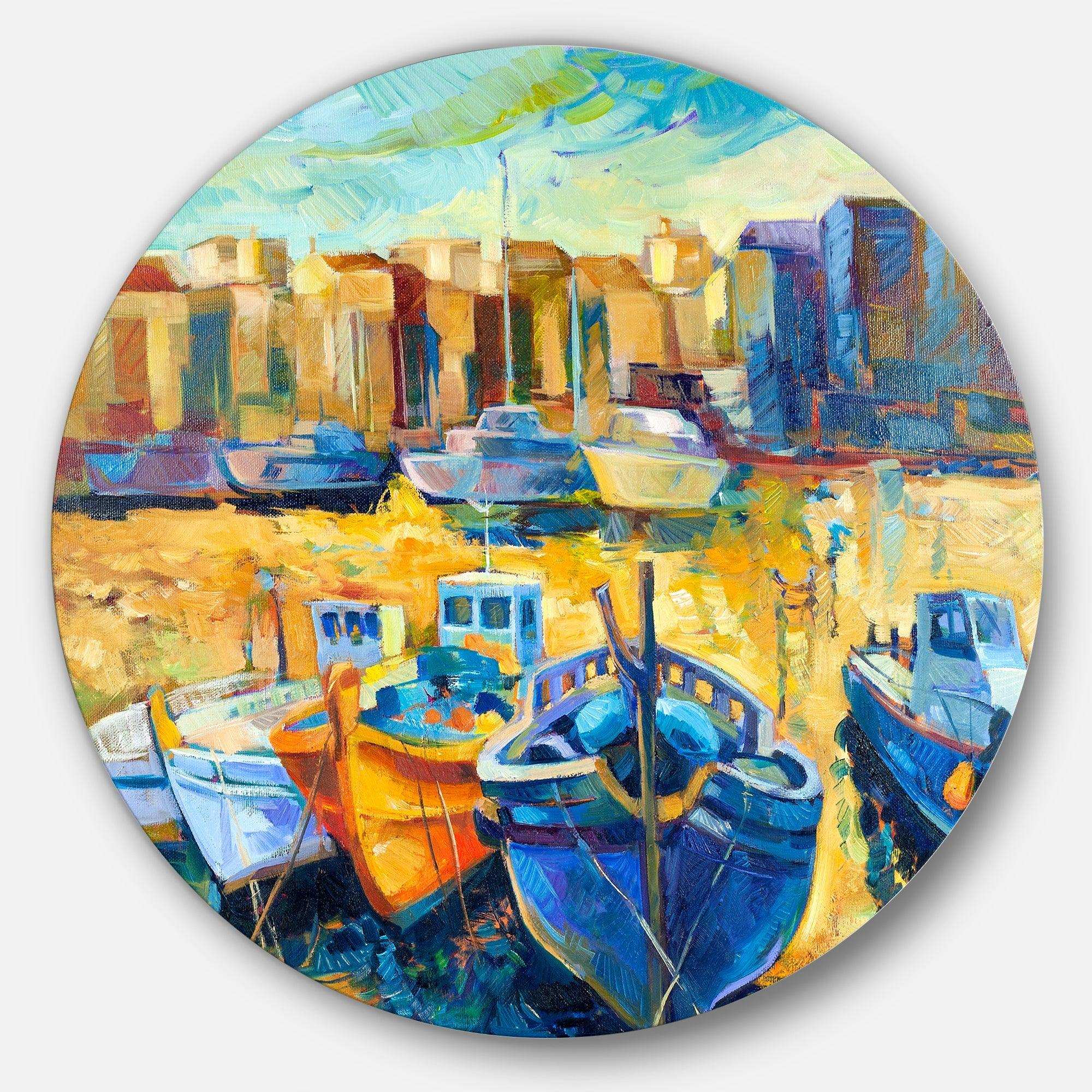 Wharf and Boats - Landscape Circle Metal Wall Decor
