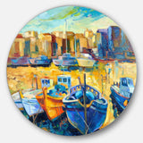 Wharf and Boats - Landscape Circle Metal Wall Decor