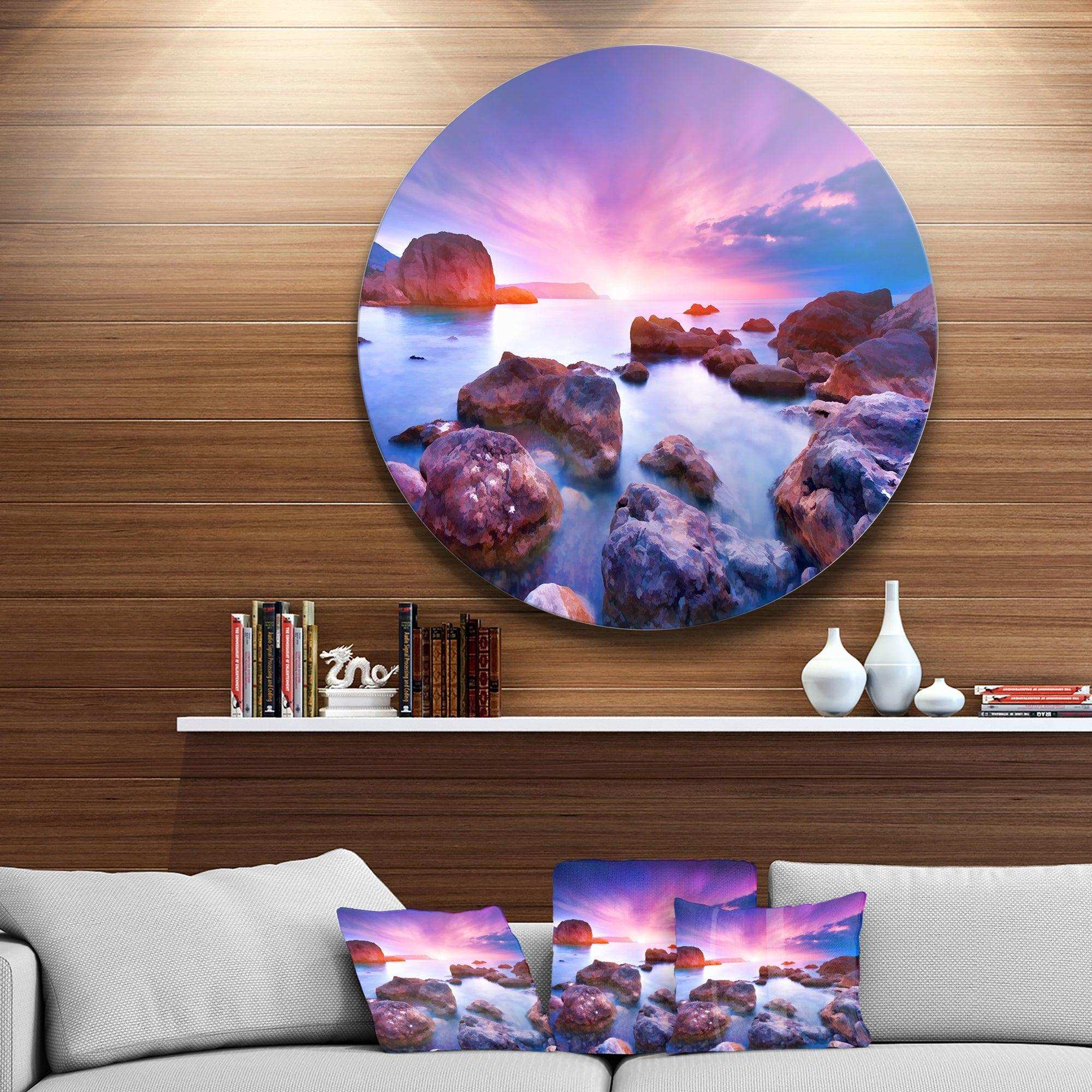 Colorful Summer Sea - Sea & Shore Round Metal Wall Art