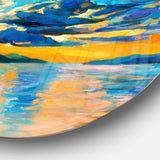 Orange Sunset with Blue Sky - Sea & Shore Metal Circle Wall Art